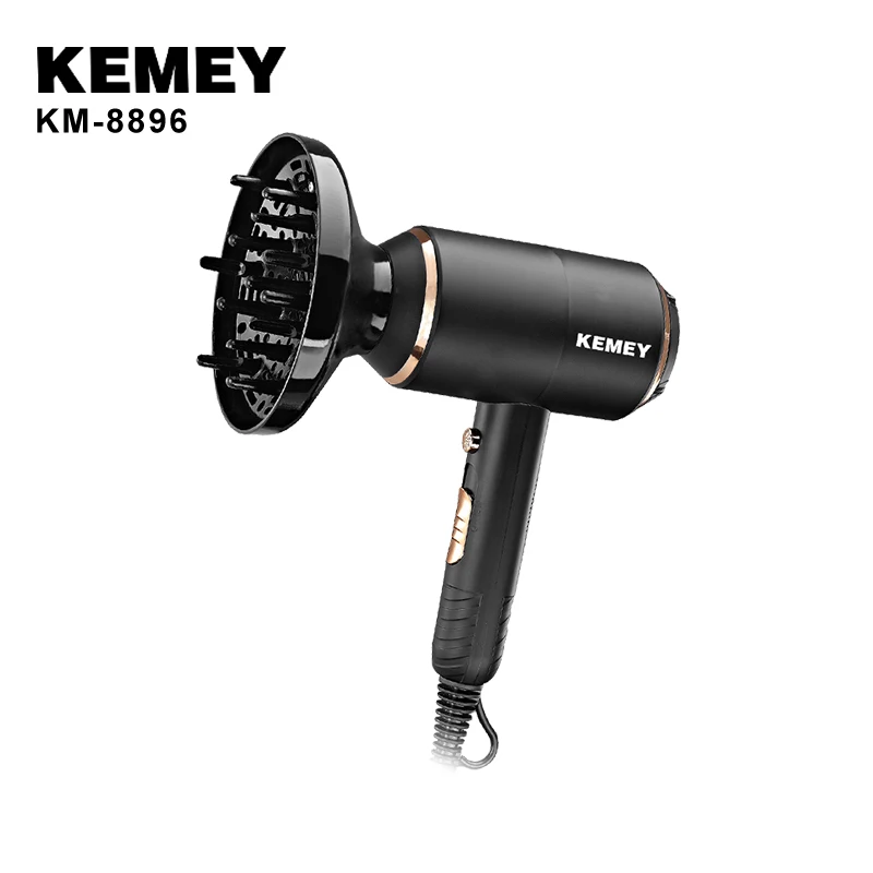 KEMEY KM-8896 gancio di coda per termostato automatico regolabile a tre marce 1300w nero freddo caldo grande potenza asciugacapelli professionale per salone