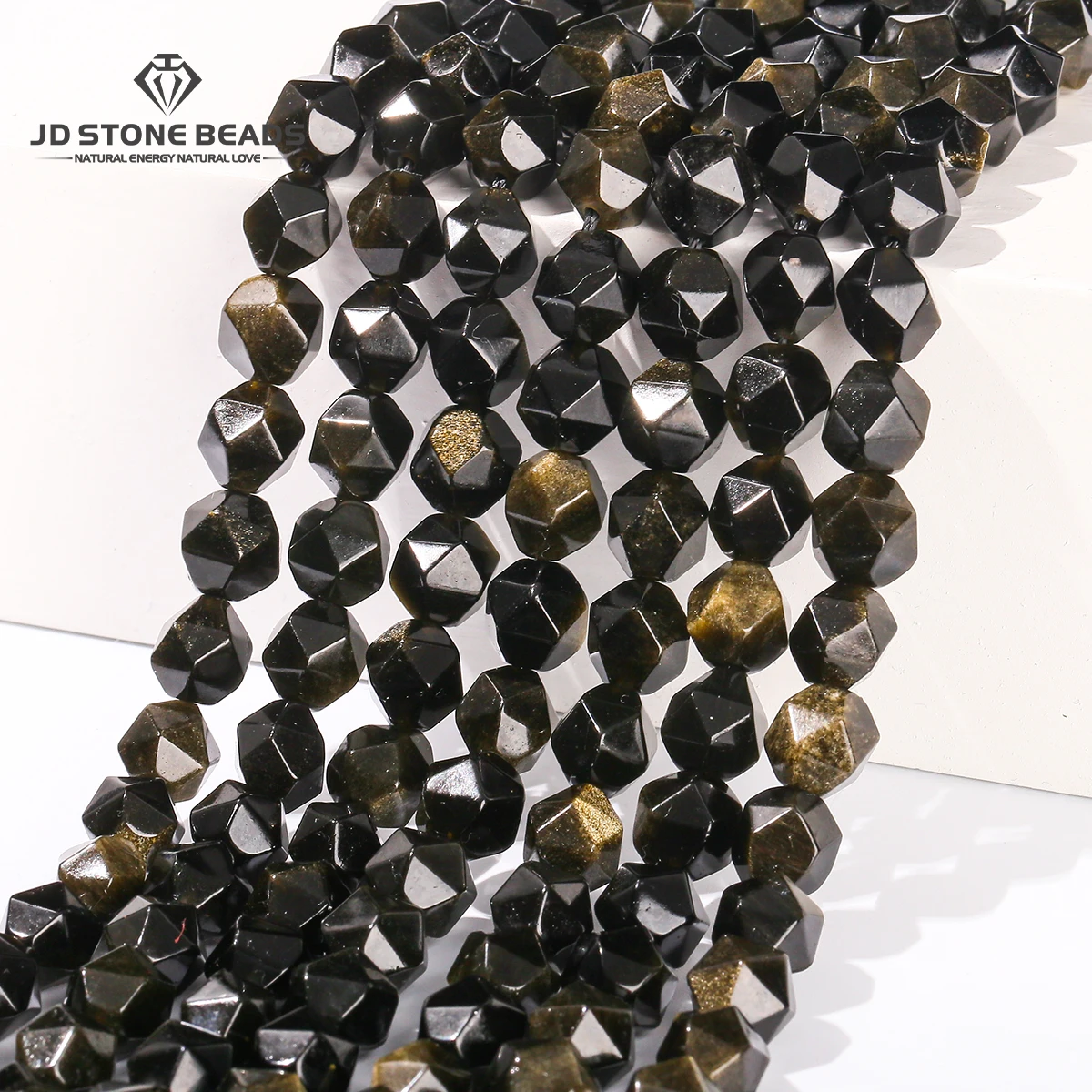 

Faceted Natural Stone Golden Obsidian Beads Irregualr Loose Spacer Gemstone for Jewelry Making DIY Necklace Bracelet Accessory