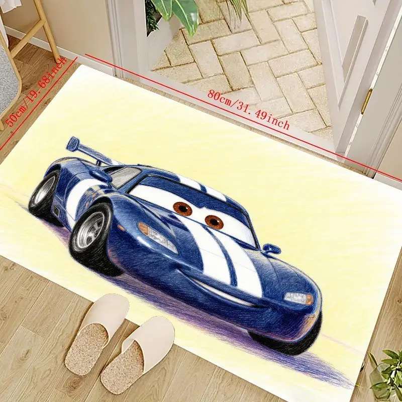 

1 шт. синий коврик для гоночного спортивного автомобиля, коврик с персонажем мультфильма и белыми полосками, нескользящий мягкий ковер для детской спальни, Pla