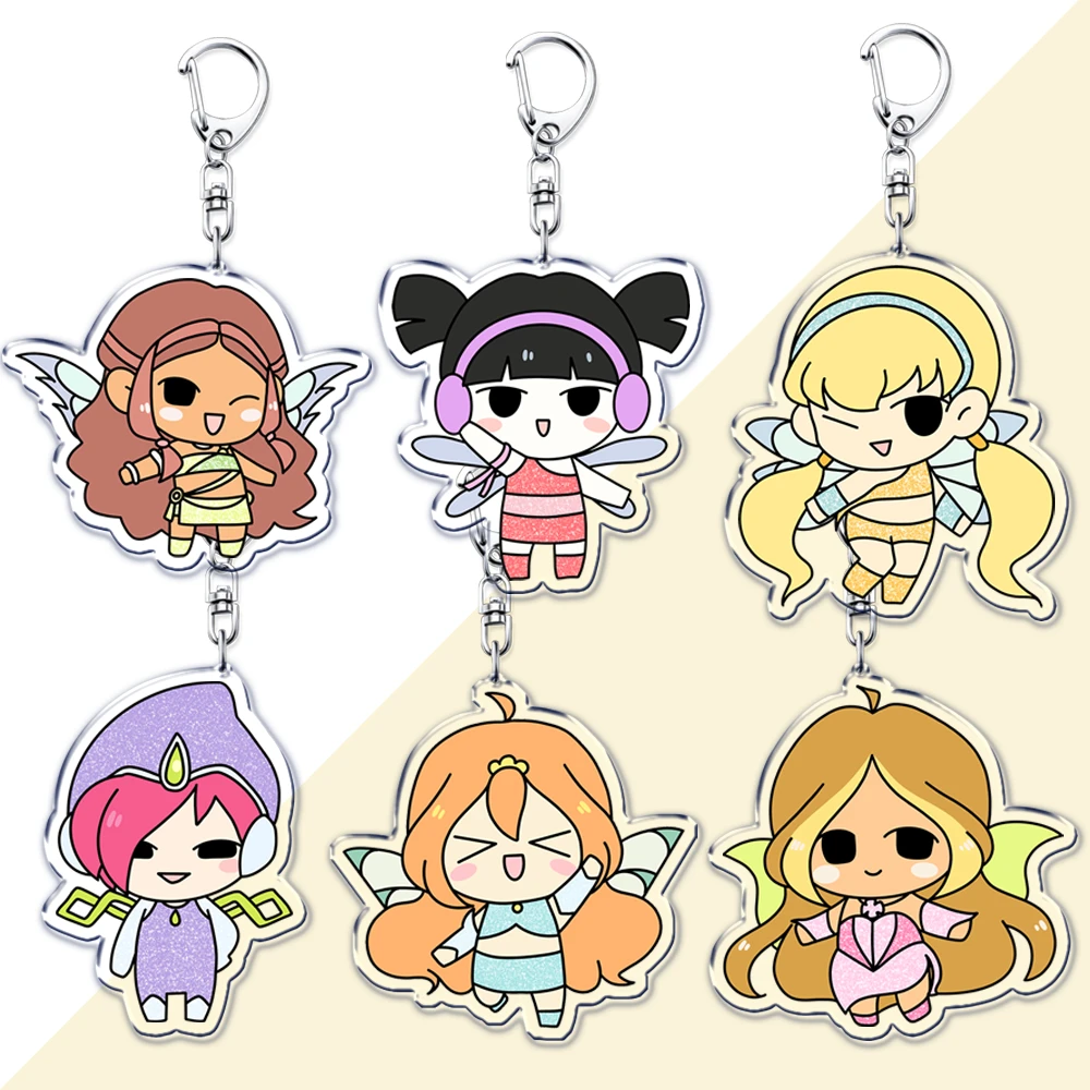 Lovely Fairy Magical Girls Keychains for Accessories Bag Stella Musa Tecna Bloom Aisha Flora Keyrings Jewelry Fairies Fans Gifts