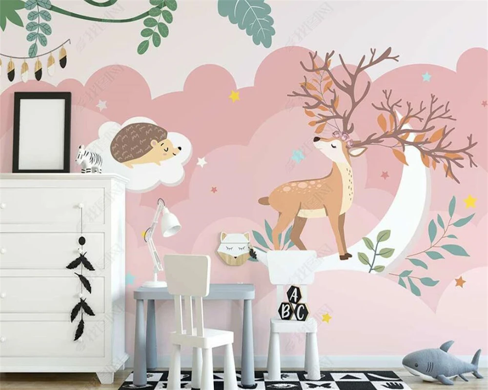 

beibehang Customized new hand-painted simple forest Sika deer children's room TV background wallpaper