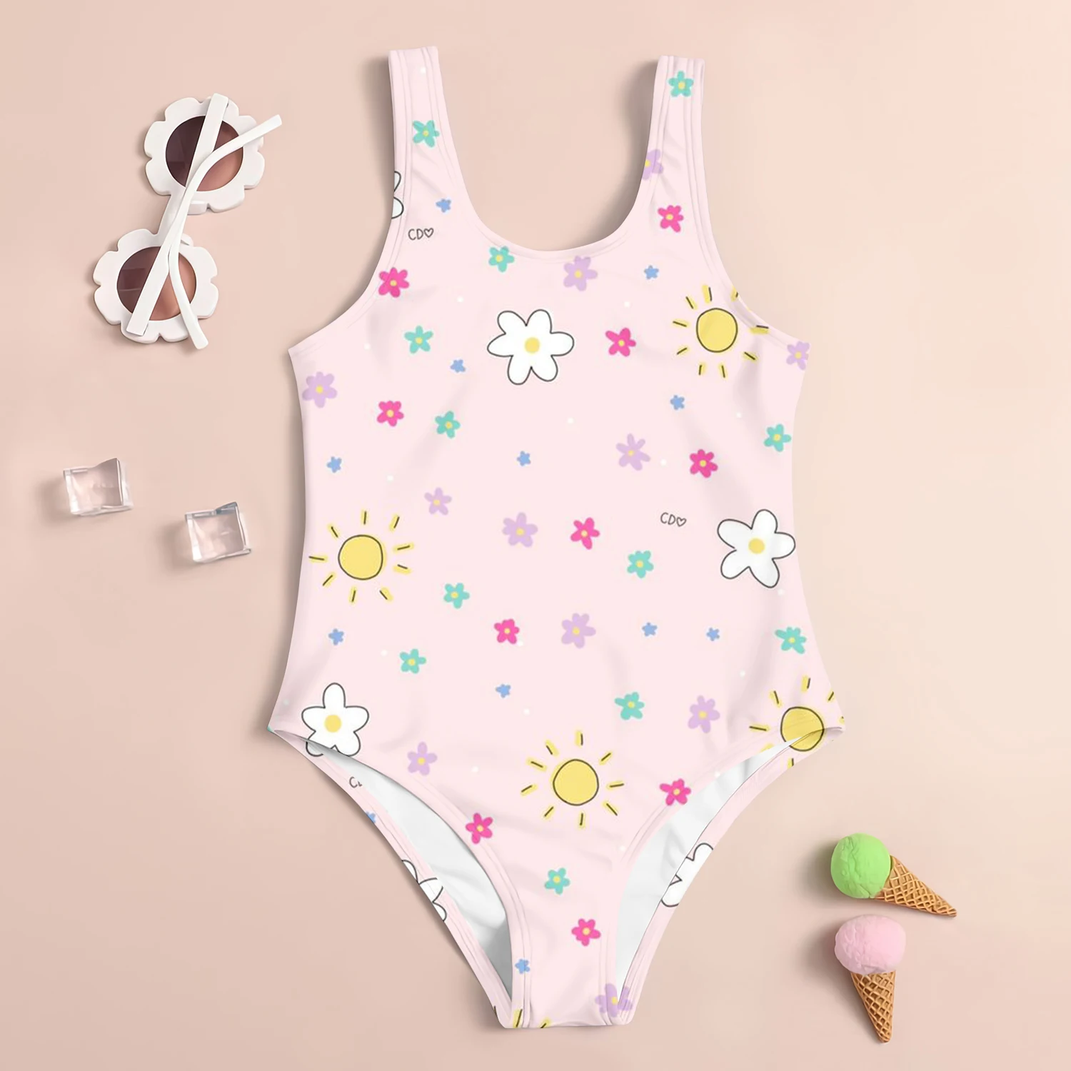 2024 Summer New Children\'s Sleeveless Swimsuit Kids Cool Seaside Clothes Cute Polka Dot 3d Printed One-Piece Swimsuit For Girls