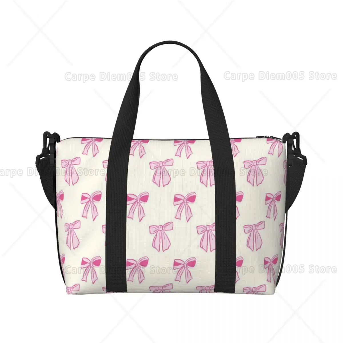 Pink Bow Print Shoulder Bag with Durable High-Quality Fabric Stylish Tote for Discerning Fashion Lovers Ideal for Daily Use Work
