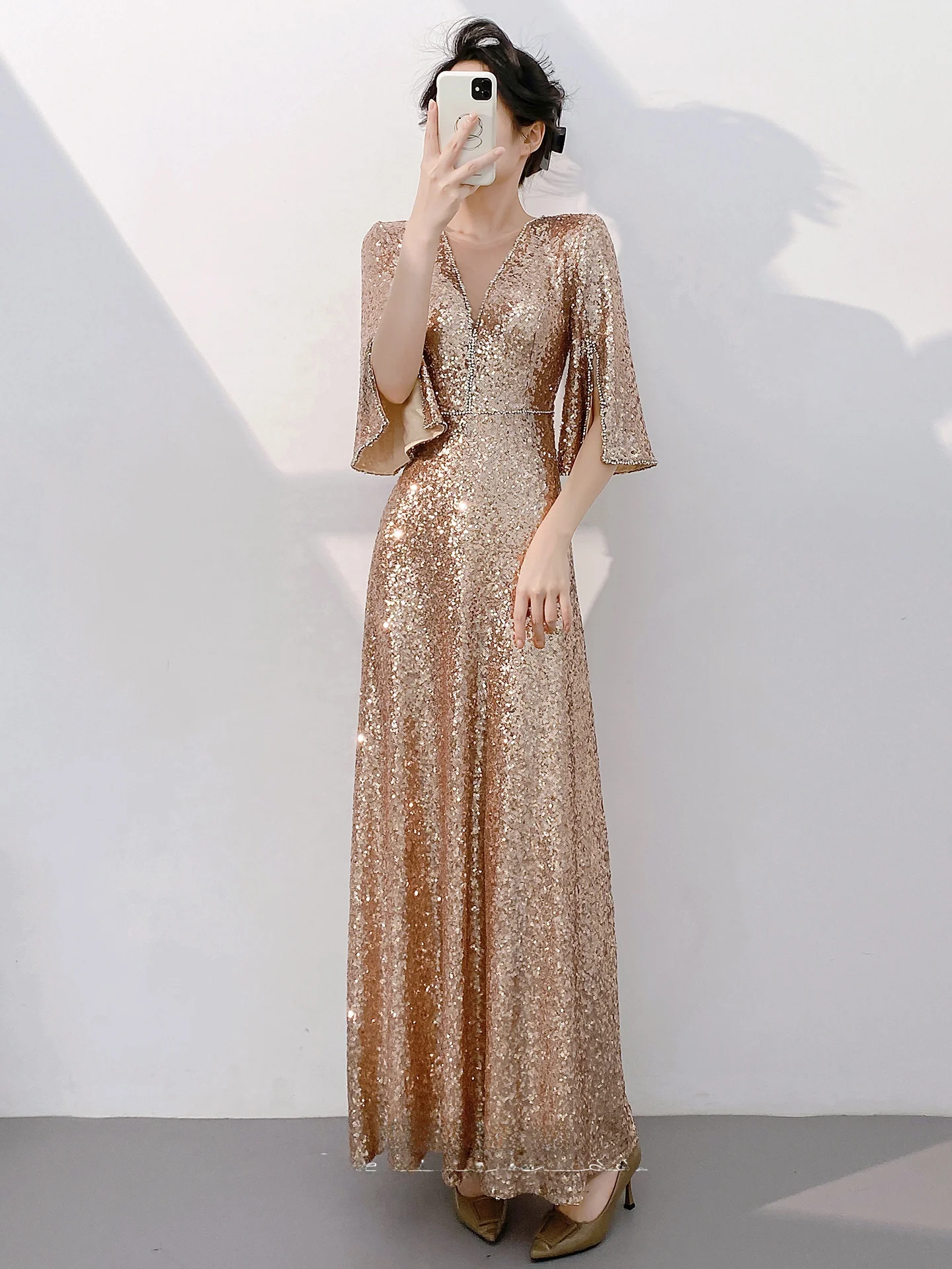 

Ele Evening Gown Women's 2026 New High-End Sensation Ball Personali Rose Gold Host Year Conference Fi Tail Sequin Skirt