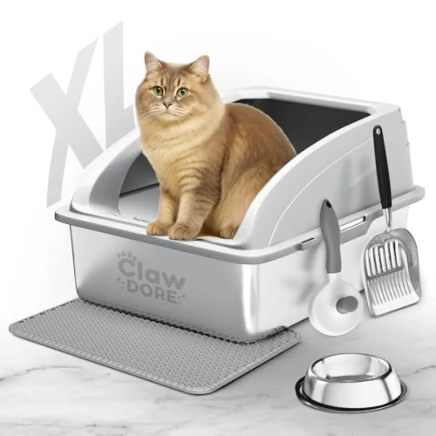

XL Stainless Steel Litter Box with Lid for Big Cats - Prevents Odor and Stains - Leak-Proof Rust-Free and Non-Stick - Extra Lar