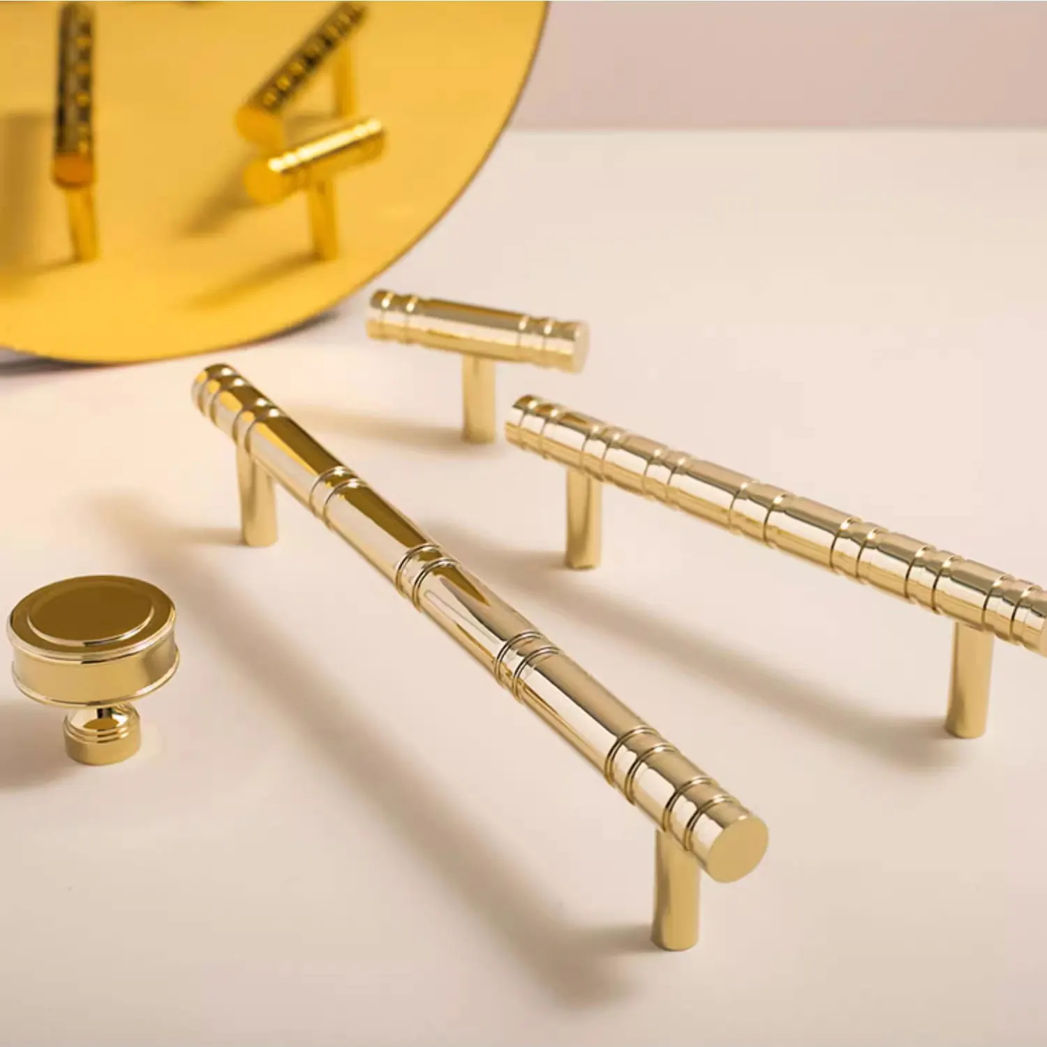 Solid Brass Bright Gold Cabinet Handles Drawer Knobs Light Luxury Wardrobe Cupboard Pulls T Bar Door Handles Furniture Hardware