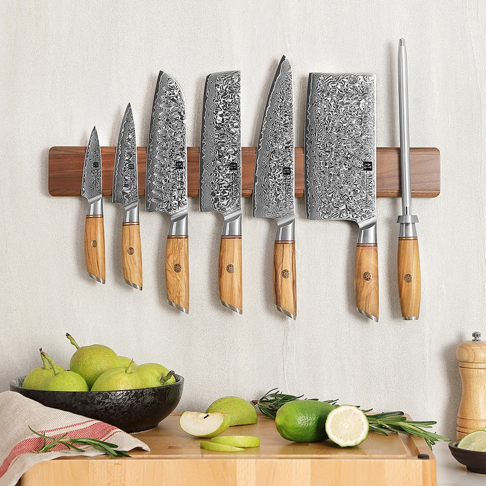 XINZUO 50cm Magnetic Knife Holder Walnut Solid Wood Double Row Strong Magnetic Force  Innovative Design Multi-functional Storage