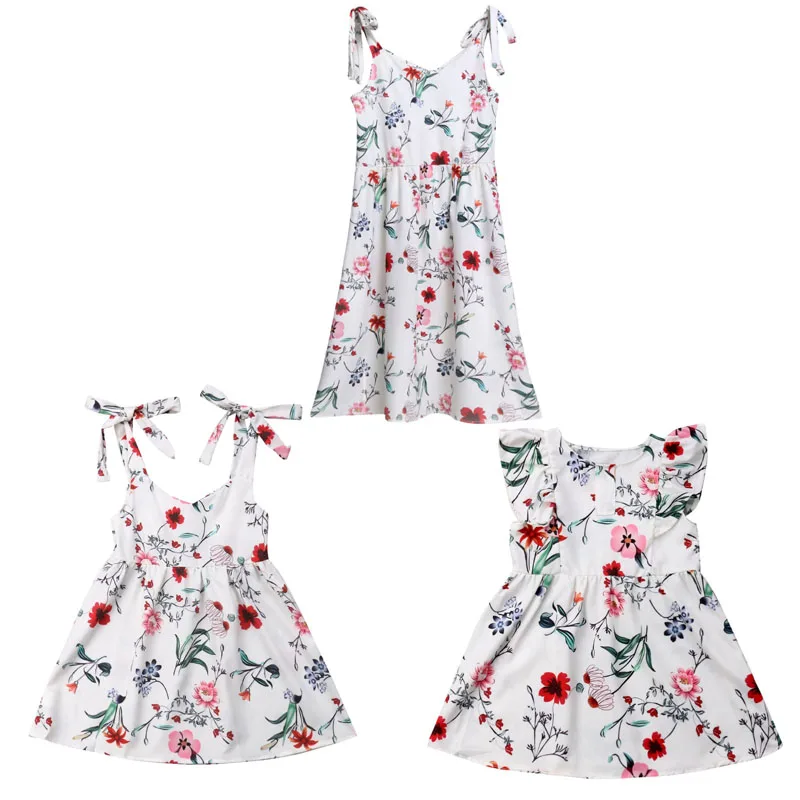 Mother Daughter Family Matching Dress Floral Print Parent-Child Summer Dress Set