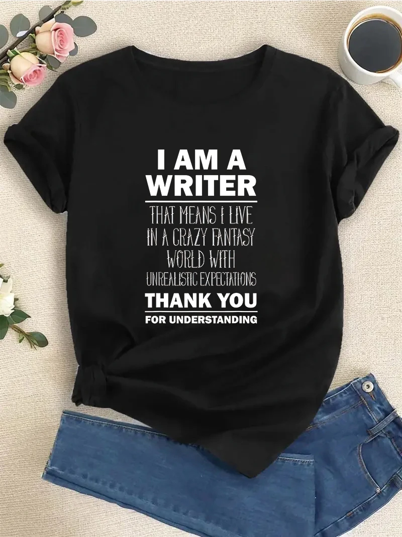 2026 Women's New I Am A Writer Funny Author T-Shirt Gift Tee Short Sleeve Round Neck Top Women's T-shirt