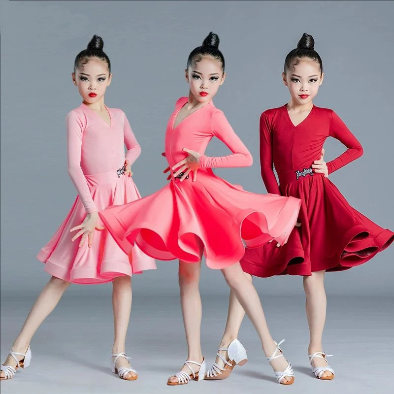 

Girls Latin Dance Dress Children's Modern Jazz Performance Costumes Tops Skirts Split Suit Competition Latin Practice Dresses