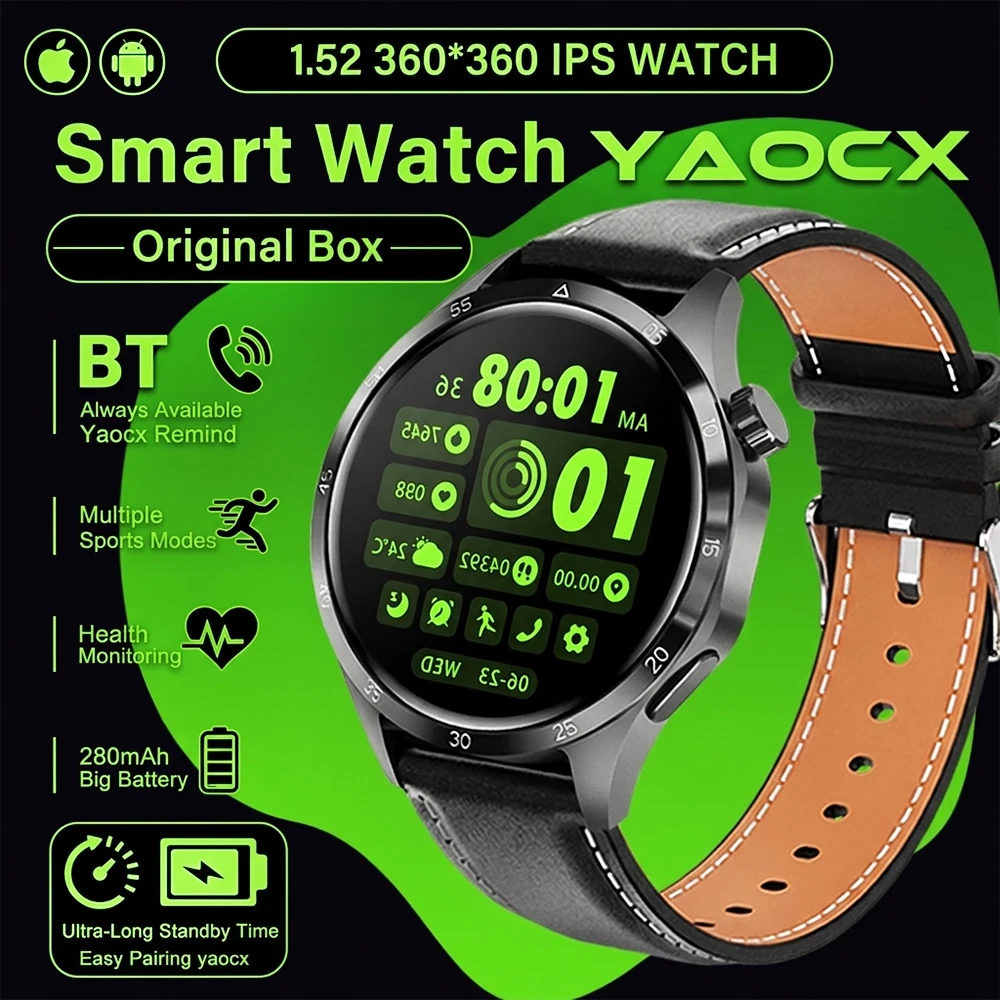 

Смарт-часы для мужчин 2026: большой дисплей 1,52 дюйма, Bluetooth-звонки, мониторинг сердечного ритма, отслеживание здоровья, мультиспортивные режимы