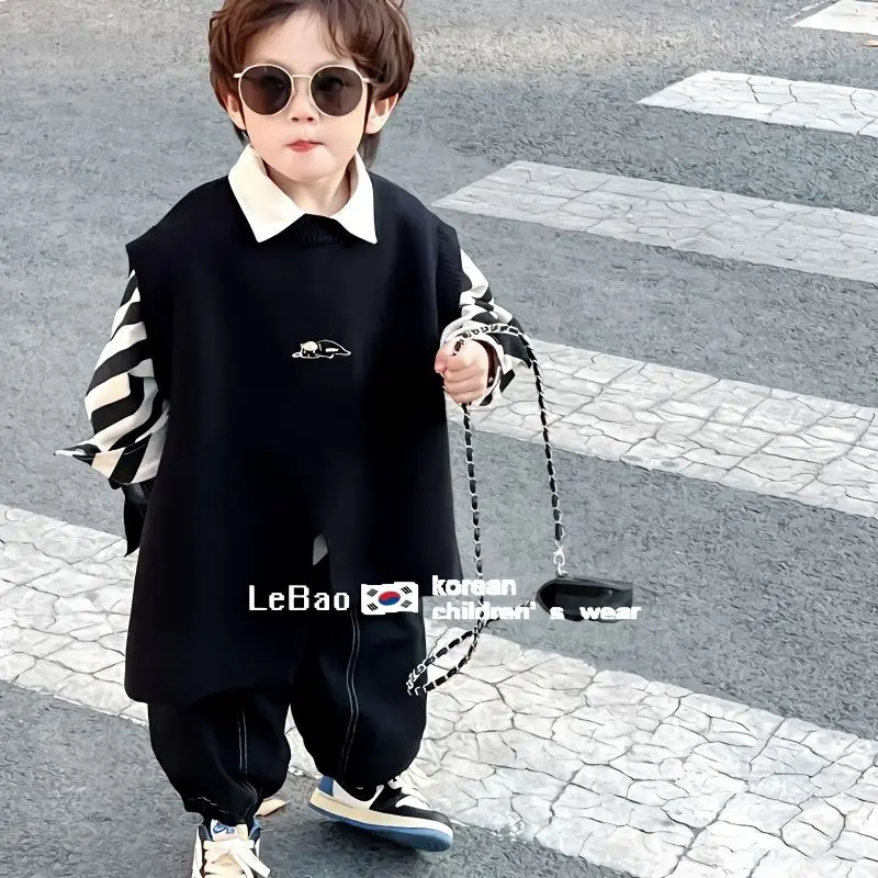 3/2 PCS Fashion set Spring Autumn Boy Clothing set Casual vest+ Striped shirt + Pant Kid Children baby toddler clothes 2-8 yrs
