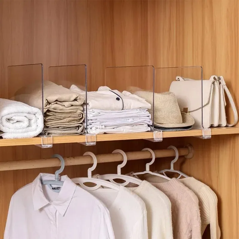 Transparent Closet Shelf Dividers for Wardrobe Organizer, PS+PET Baffle for Clothes, Sweaters and Towels
