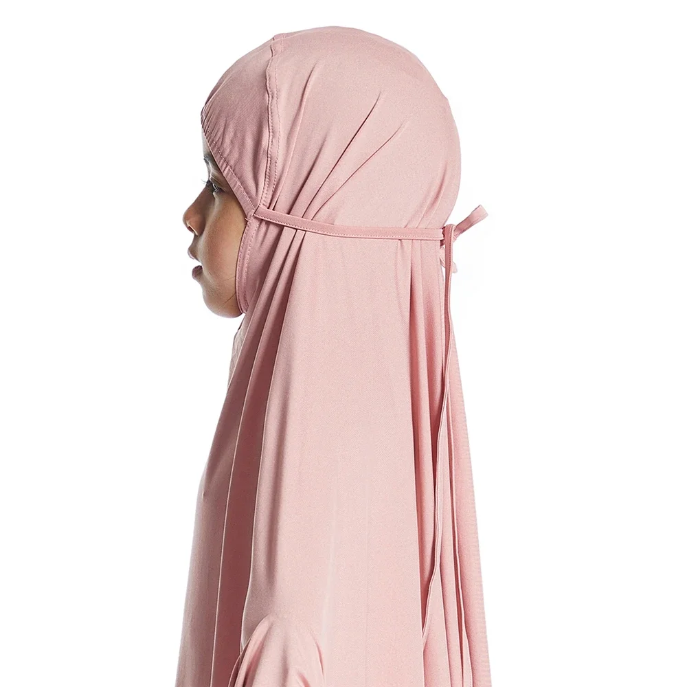 Ramadan Hooded Khimar Jalabiya Muslim Sets Kids Girls Hijab Dress Eid Lace Djellaba Abaya Robe Skirt Islam Prayer Garment Kebaya