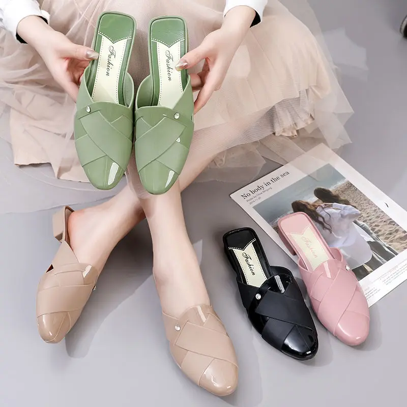 

Spring Summer Half Slippers Women's Flat Soft Bottom Fashion All-match Jelly Shoes Casual Sandals Slippers Zapatos Para Mujer