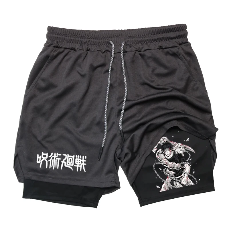 Anime Performance Shorts Toji Printed Men GYM Casual Sports Shorts Workout Running Mesh 2 In 1 Sport Short Pants