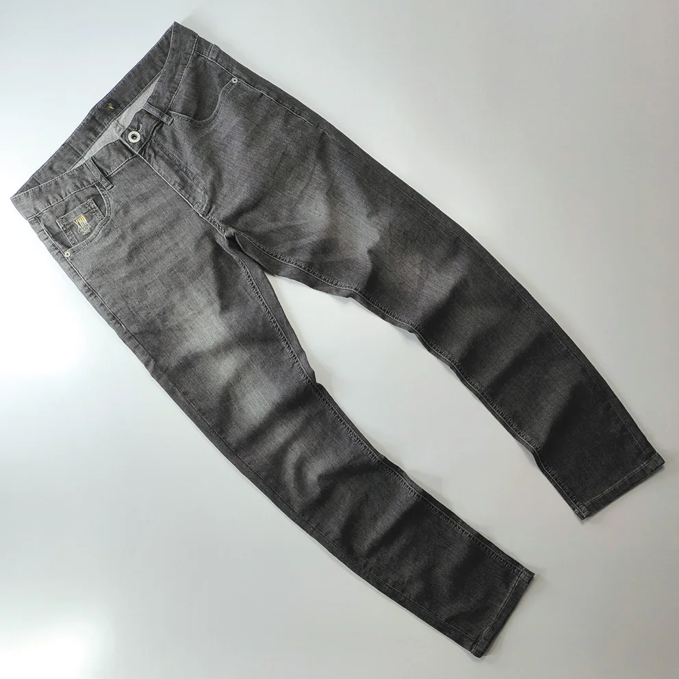 

Summer Thin Elastic Slim Fit Jeans Men's Ash Grey Breathable Long Pants Cotton Stretch Denim mid Waist Trousers