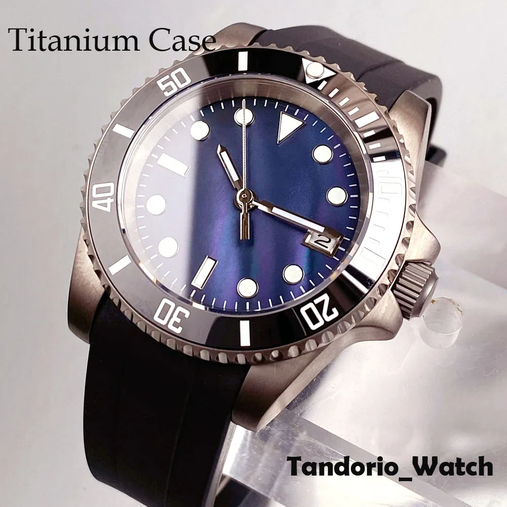 

Tandorio 40mm Business Blue Titanium Diver Watch for Men NH35 Automatic Movement Wristwatch Sapphire Glass Rubber Strap 10ATM