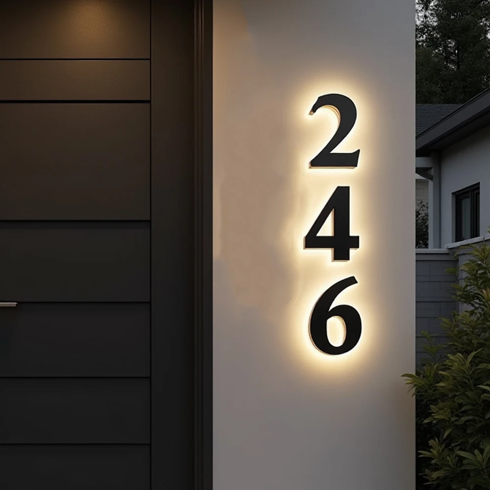 

Custom LED Backlit House Number Sign 3D Metal for Outdoor Business Storefront Waterproof Illuminated Light Up Door Signs Letters