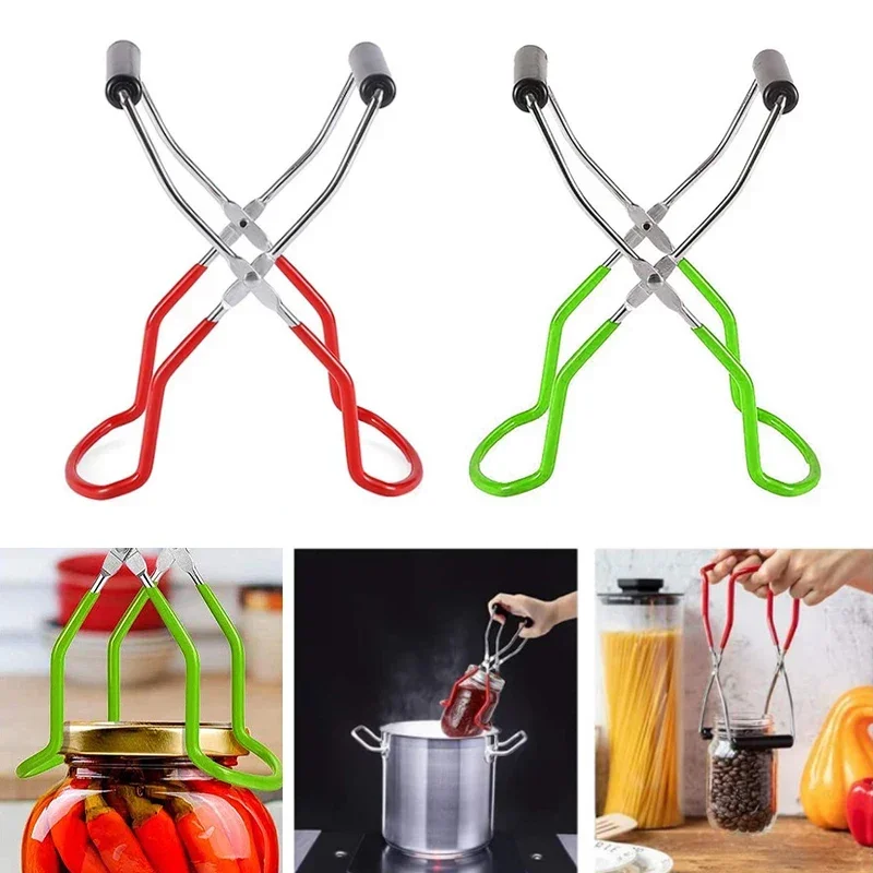 Stainless Steel Canning Jar Lifter with Grip Handle Can Lifter Tongs Jar Clip Heat Resistance Anti-clip Mason Jar Glass Lifter