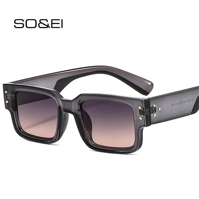 SO&EI Retro Square Women Double Color Sunglasses Fashion Rivets Decoration Shades UV400 Men Trending Gradient Sun Glasses