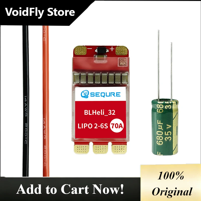 VoidFly SEQURE 2670 70A ESC 2-6s Lipo Blheli_32 / AM32 supports 128kHz PWM frequency suitable for remote control drones