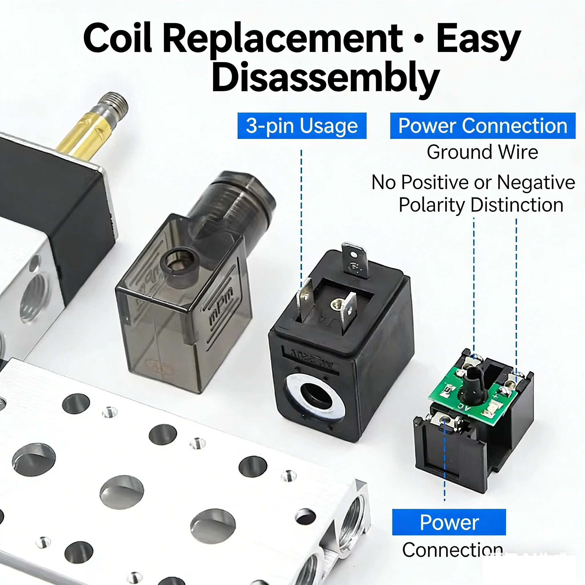 220V 24V 110V 12V Multi Option 3V210-08 Pneumatic Solenoid Valve Block With Fitting,3 Port 2 Position