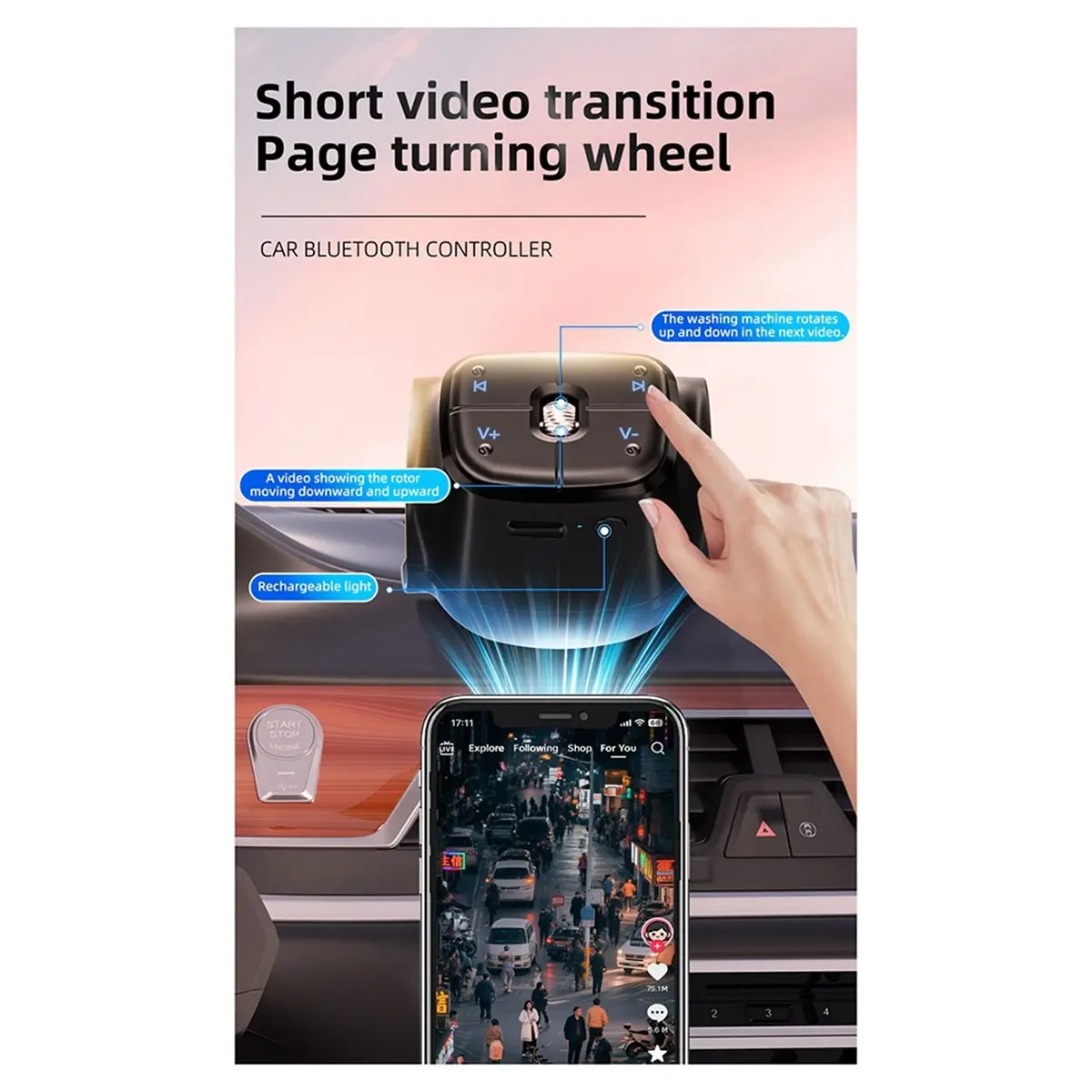 Bluetooth 5.4 Car Wireless Remote Control Steering Wheel Radio Controller Multimedia Control Driving Assistant Button