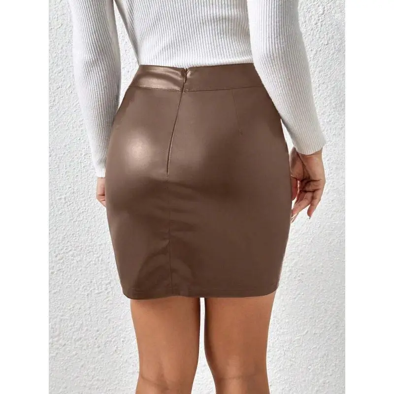 Slim Fit Leather  Skirt with Slit mid Waist Design Other Material Batwing Type Shape  Winter Season No Brand Registered