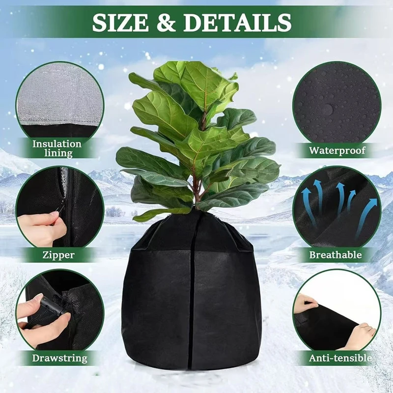 

Многоразовая морозная крышка для растений, зимняя защитная сумка со шнурком, морозостойкое садовое одеяло с защитой от насекомых для деревьев, кустарников, пальм