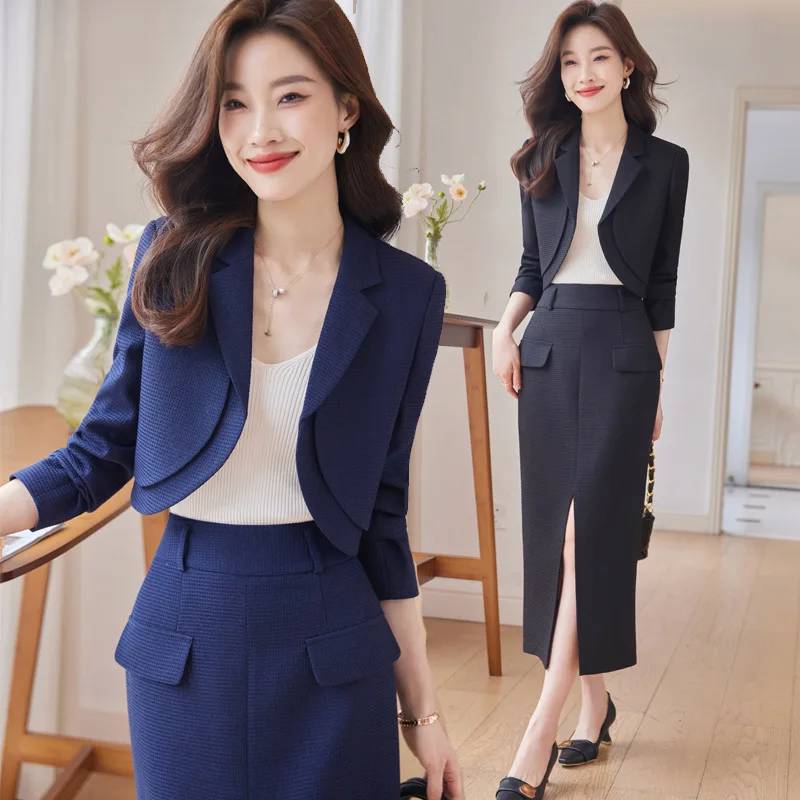 

Blue Short Style Suit Jacket Women's Autumn Slim Fit Temperament Goddess Style Professional Tailored Suit Suit