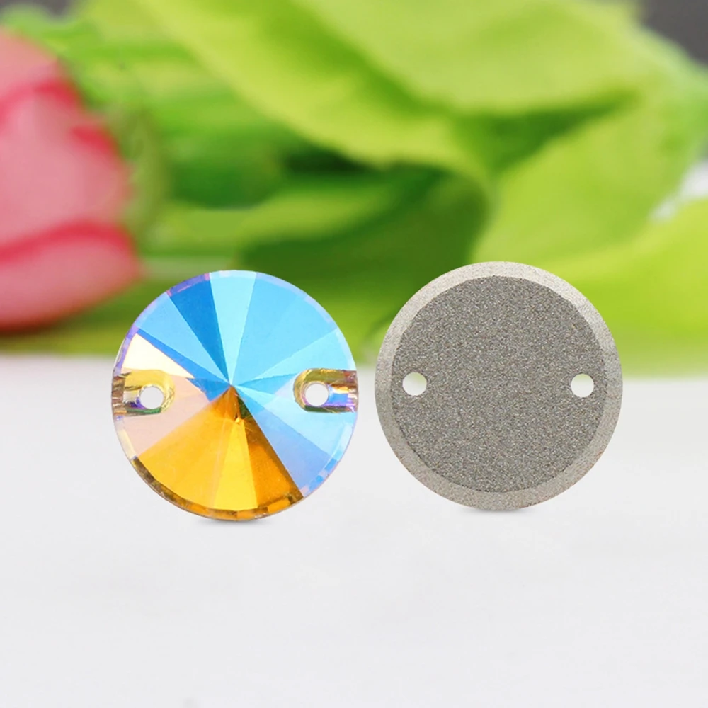 Rivoli High Quality Glass Sewn On Rhinestone Glitter Round 8/10/12/14/16/18MM Crystal Stones Rhinestones for Sewing Clothes Bags