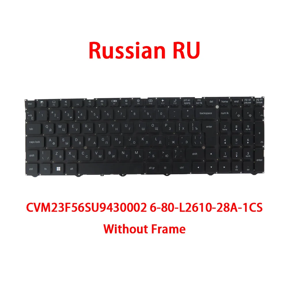Laptop No Backlit Paper Keyboard For CLEVO L260 CVM23F56SU9430002 6-80-L2610-28A-1CS Russian RU Without Frame Black New