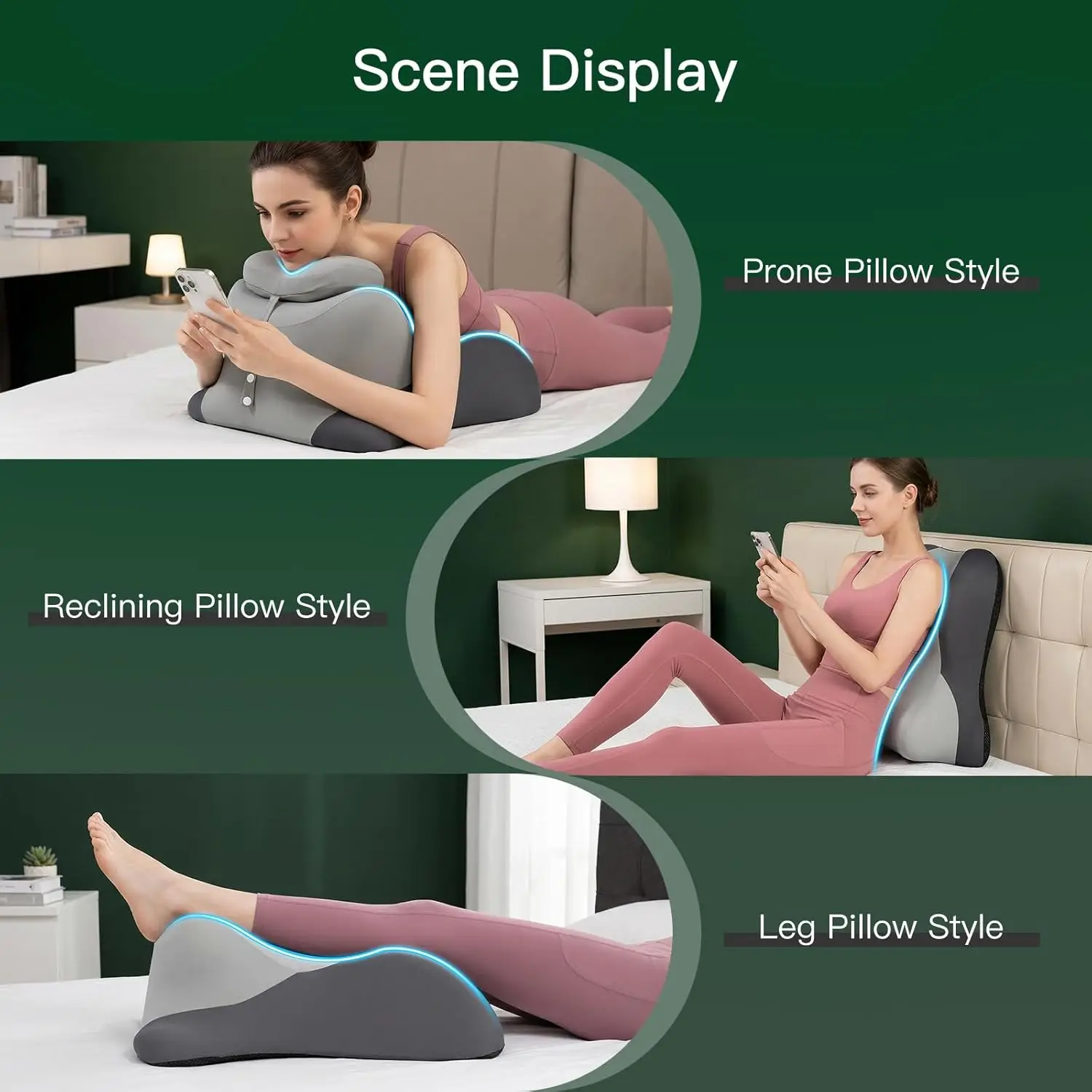 Ergonomic Memory Foam Wedge Pillow, 27 Degree 5-Zone Support for Reading in Bed, Laptop Use & Elevated Comfort