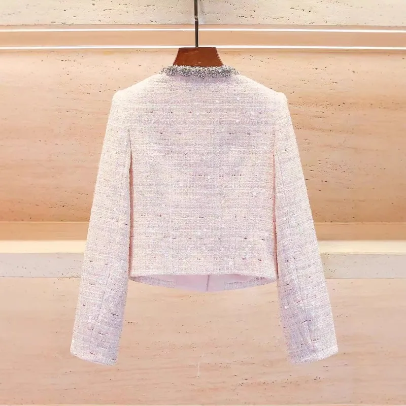 High-end women's French sweet diamond-encrusted tweed jacket women