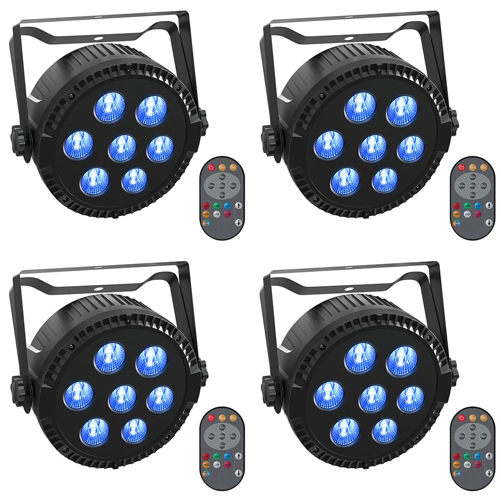 

4 Pcs 4 in 1 RGBW 7 LEDs Par Light Stage Effect Light DMX512 with Remote Control For DJ KTV Theater Auditorium Stage Bar Concert