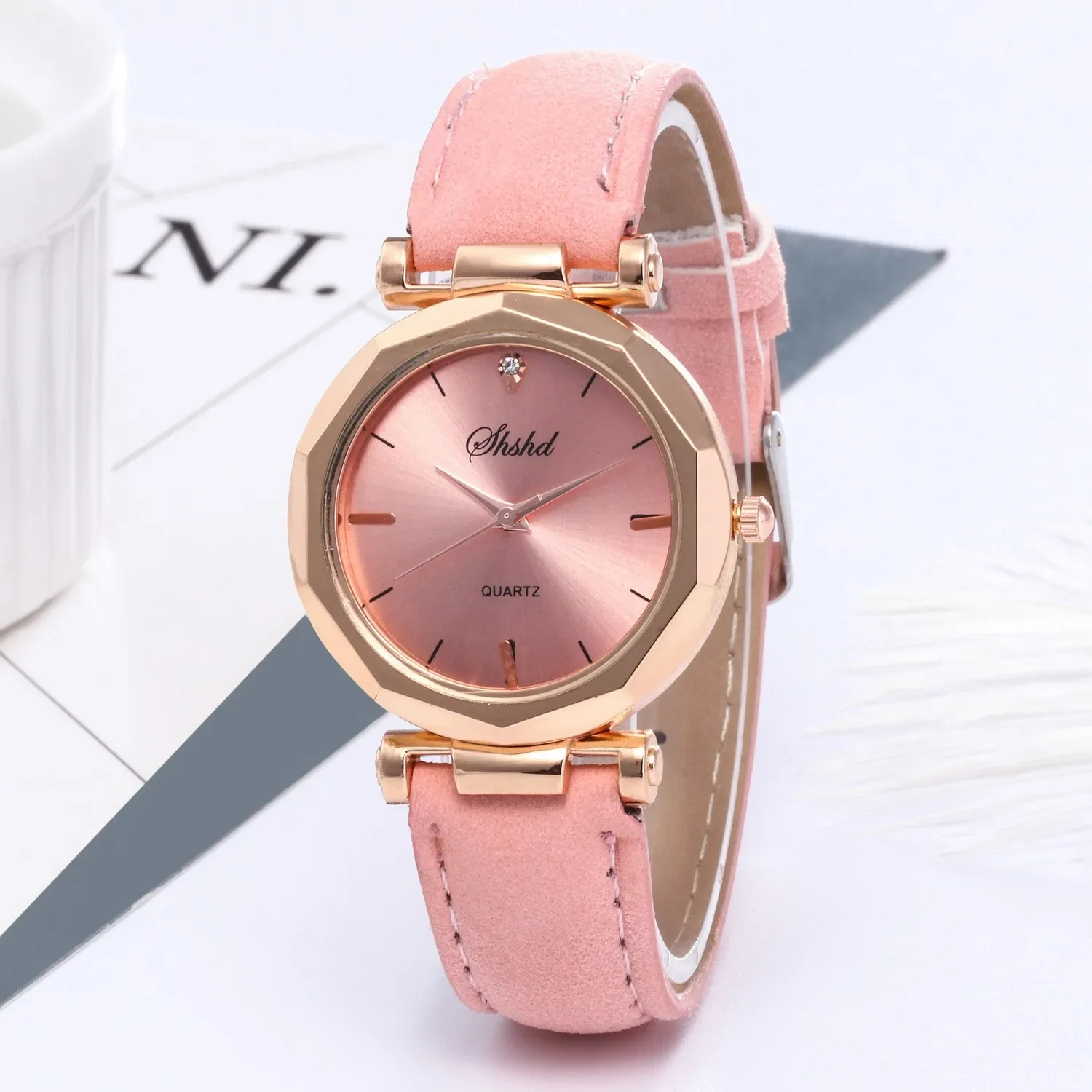 Hot selling fashion star sparkly sanded leather watches Girl ladies quartz watches