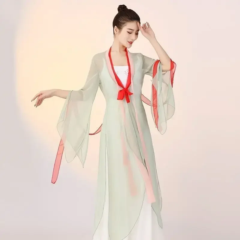 Classical dancer performance costumes elegant cardigan practice clothes body rhyme long outer gauze Chinese style folk dance