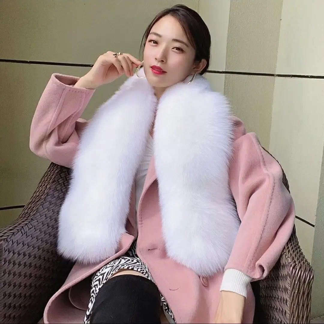 Winter Fox Fur Scarf Long Fur Collar Silver Fox Real Fur Shawl Russian Scarfs For Ladies Neck Luxury Fashion Scarves Womens