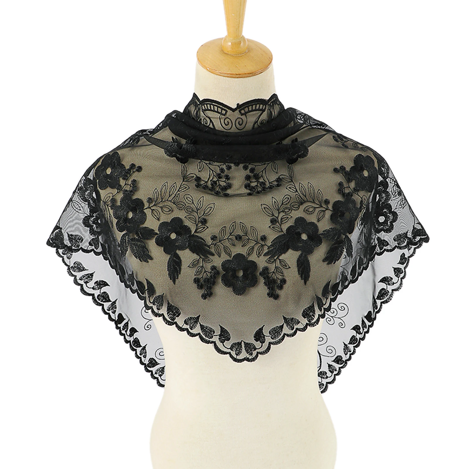 2024 bestickte Spitze Dreieck Schal Gebet Schleier Kirche Hijab Handtuch Frauen Schleier solide Blumen Dreieck Schal Stirnband Hijabs – Detail 1
