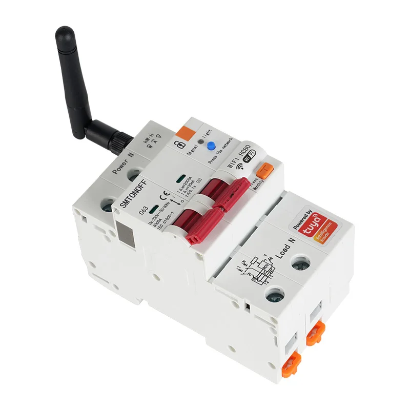 Interruptor inteligente WiFi RS485 2p RCBO, medidor prepago, temporizador, voltaje, Protector de corriente, Control por voz, Alexa, Google Alice