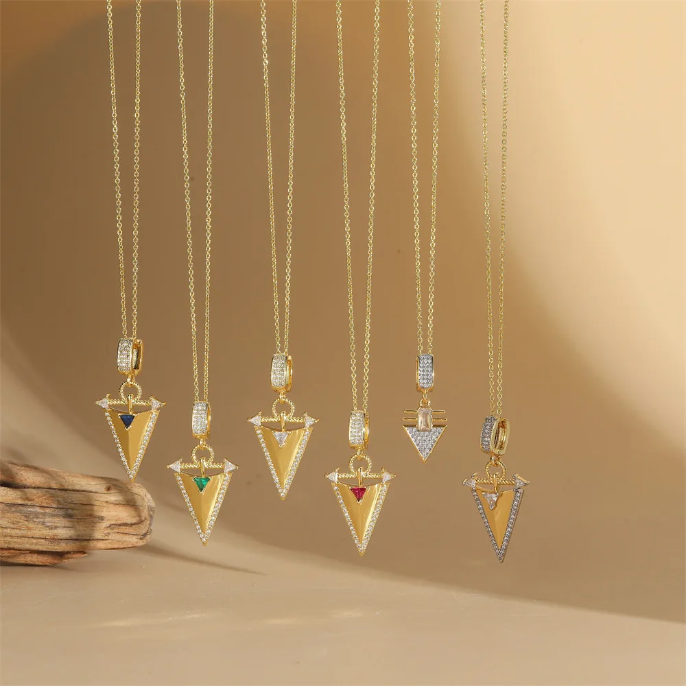 New geometric triangular cone micro-embedded zircon pendant collarbone chain retro versatile commuter fashion necklace