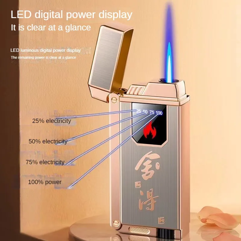 New Fashionable Touch-sensitive Gas Lighter Gas-electric Hybrid Power Display USB Electronic Lighter Men\'s Gift Original