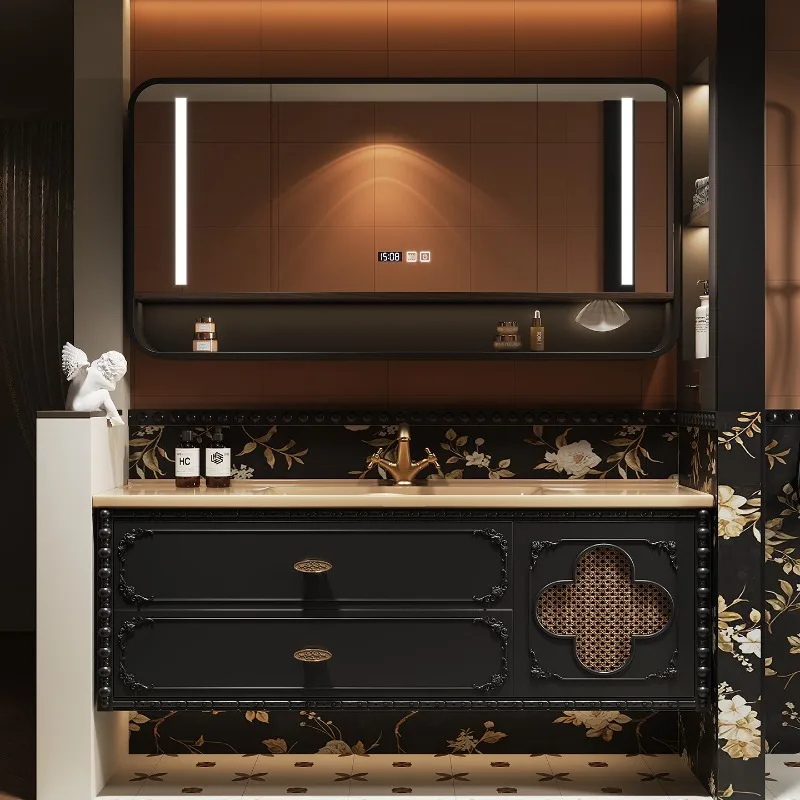 French Vintage Bathroom Vanity Nordic High-End Ceramic Basin Bathroom Wash Sink Cabinet Bathroom Furniture Armario Baño FYBC