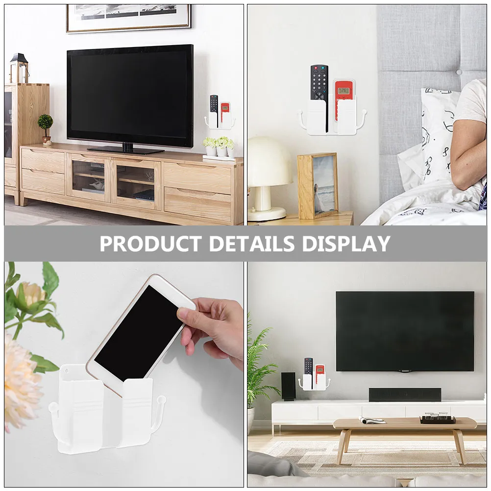 2Pcs Sticky Remote Controller Holder Wall Mount Organizer Shelf Nail- Phone Rack for Bedside Shower TV