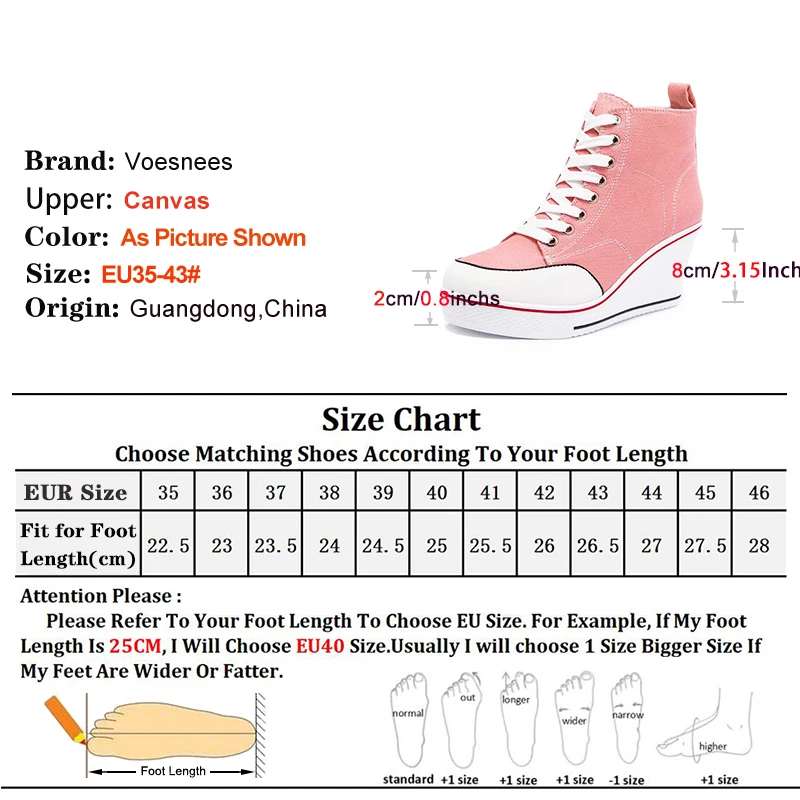 Casual Sneakers Women Platform Wedge Shoes 8CM Height Increasing Canvas Shoe Ankle Side Zip Ladies Sports Footwear Female 35-43