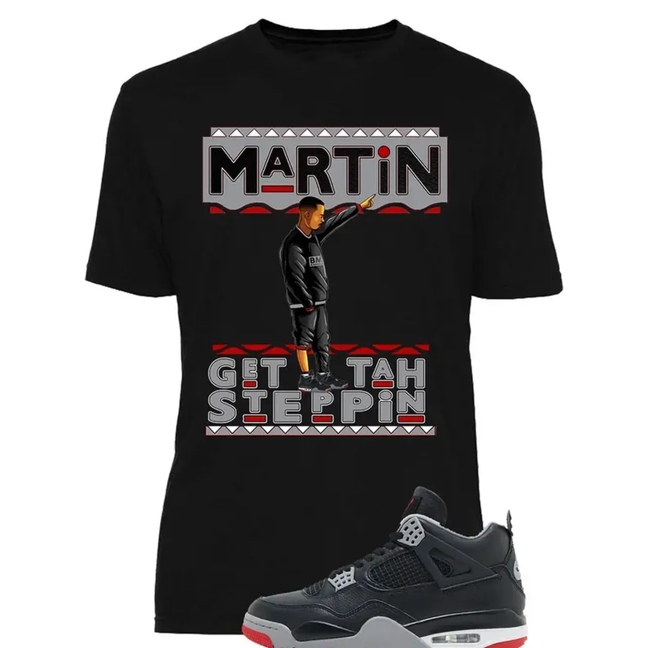 Conjunto de Camiseta y Pantalones a Juego con los Jordan 4 Bred Reimagined Negro Rojo