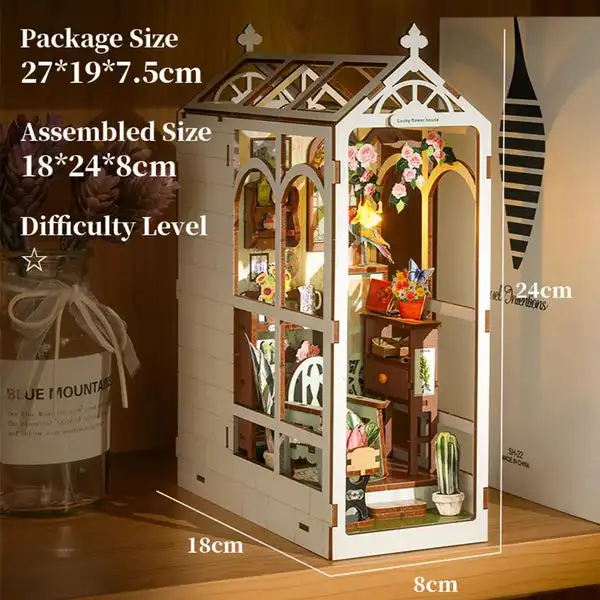 Garden house bookends Miniature Dollhouse Furniture Bookshelf Art Wooden Craft Book Nook Kit Decoration Collectible Craft