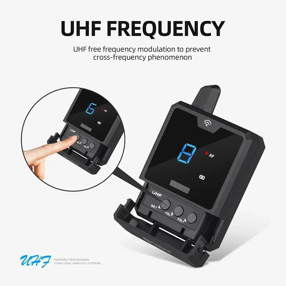 ER-Mini UHF IEM Wireless In-Ear Monitor System, recarregável, portátil, música de monitoramento de áudio, transmissão ao vivo