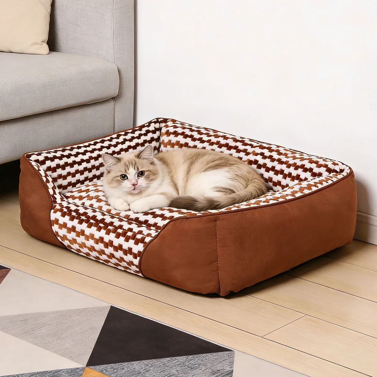 all-season-dog-bed-mat-cat-nest-durable-square-pet-beds-for-small-medium-dogs-cats-plush-checkered-pattern-pet-sleeping-kennel